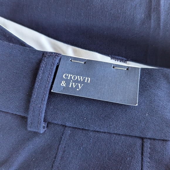 NWT Crown & Ivy Women's Navy Blue Cary Stretch Ankle Trouser Pants - Picture 9 of 10